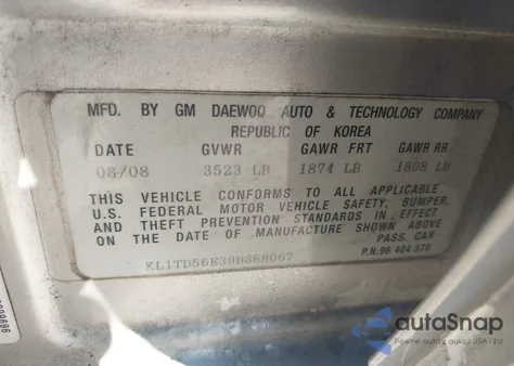 2009 Chevrolet Aveo Lt from USA, damaged, VIN KL1TD56E39B368067